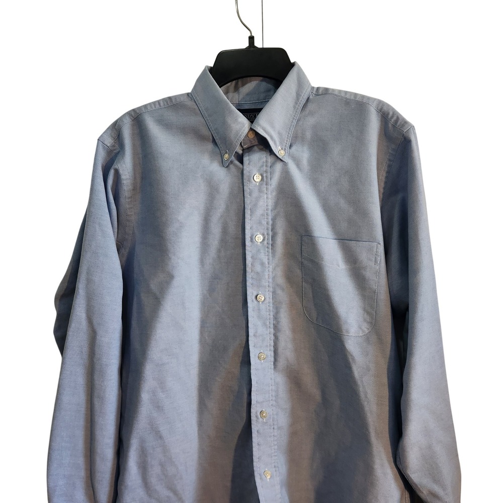 Lands End Mens Trim Fit Oxford Shirt  Blue Button Down 16.5-35 Made in USA VTG